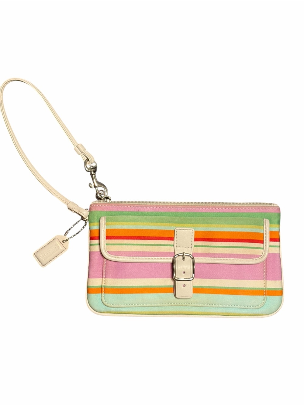 Vintage Y2K Coach Pastel Stripe Canvas Wristlet Pouch